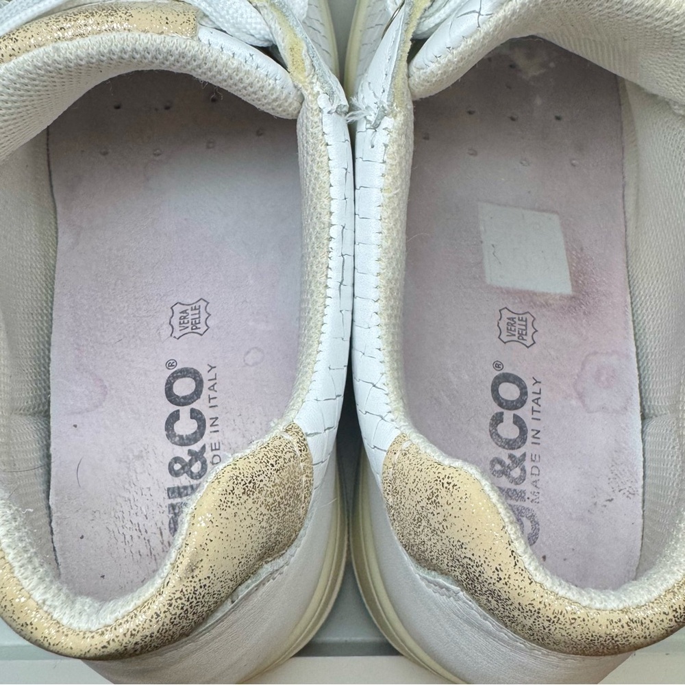 Igi & Co White Woven Leather Platform Sneakers Zip Side Gold Accents Sz Womens 7 - Picture 11 of 16